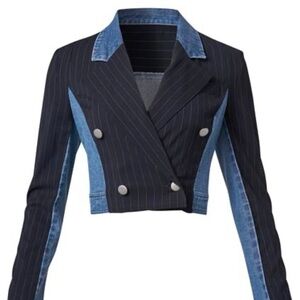 Pinstripe & denim cropped blazer